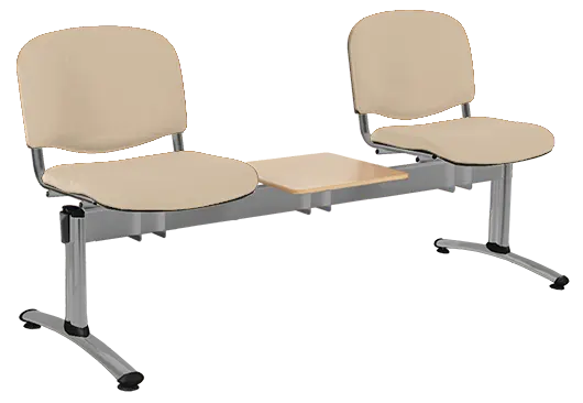 CL - 23 + D, čalouněná lavice do čekárny, 2-sedák, stolek, koženka AN - 096 béžová, kostra stříbrná